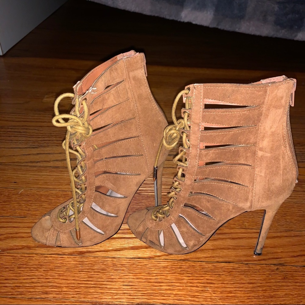 Brown lace heels